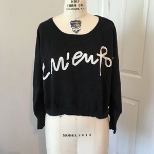 Cropped Sweater French Words  je m'en fous